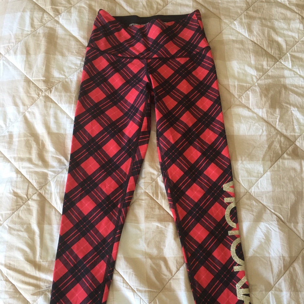 Victoria Sport Red Plaid Athletic Activewear Workout Leggings Size S